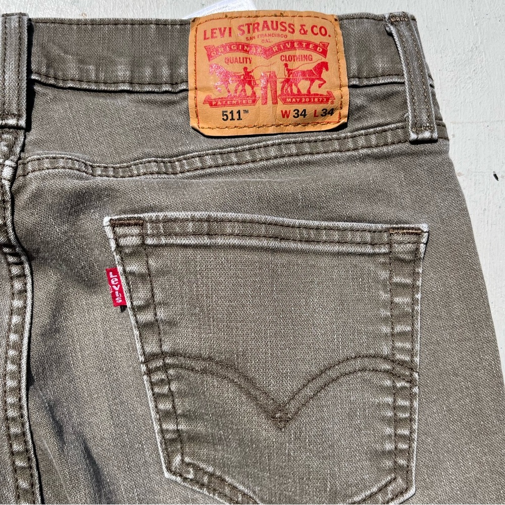 Men’s Levi's 511 Jeans Green Gray 34x34 Athletic Slim Whiskers Fade Straight